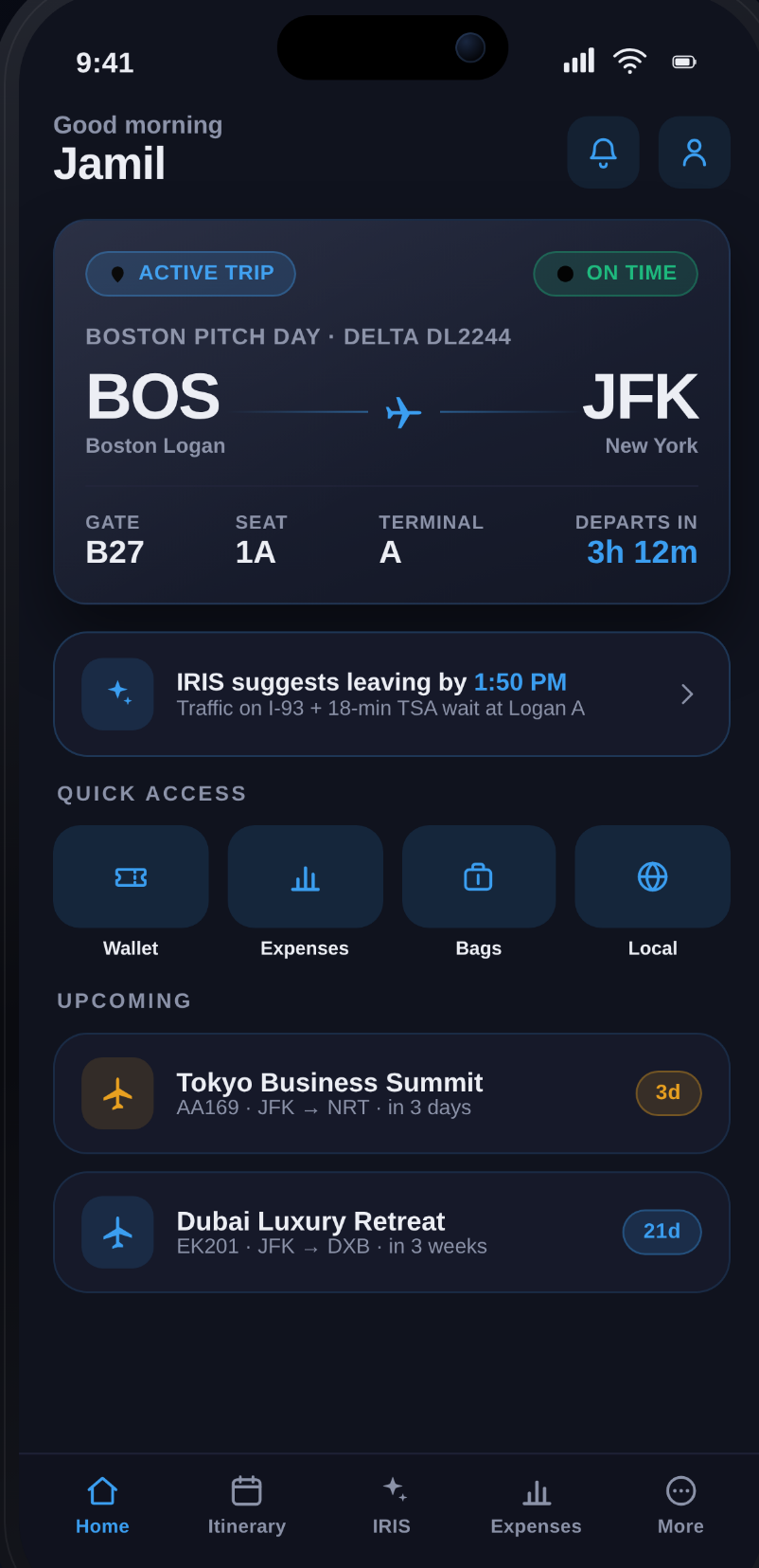 Home — one active-trip command center
